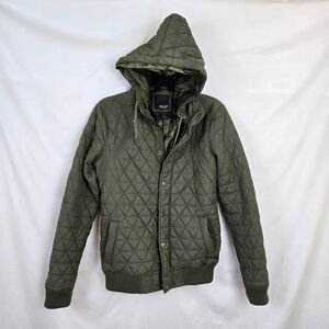 Volcom Women's Olive Quilted Long‎ Sleeve Hooded Insulated Bomber Jacket Small